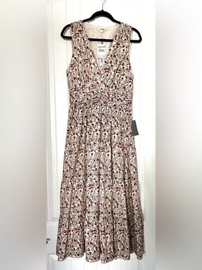 Nordstrom Max Studio Cream Floral Maxi Dress with Red Accents